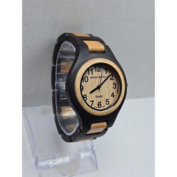 Tense Wood Watch Two Tone Maple Sandalwood Analog Quartz New Battery Womens - Picture 3 of 11